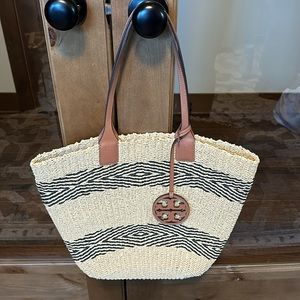 Like New Tory Burch Muller Straw Stripe Tote